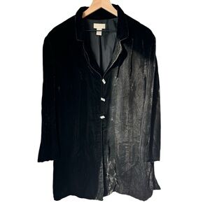 J. Jill Lightweight Vintage Velvet Jacket Black Collared Pockets Size 16